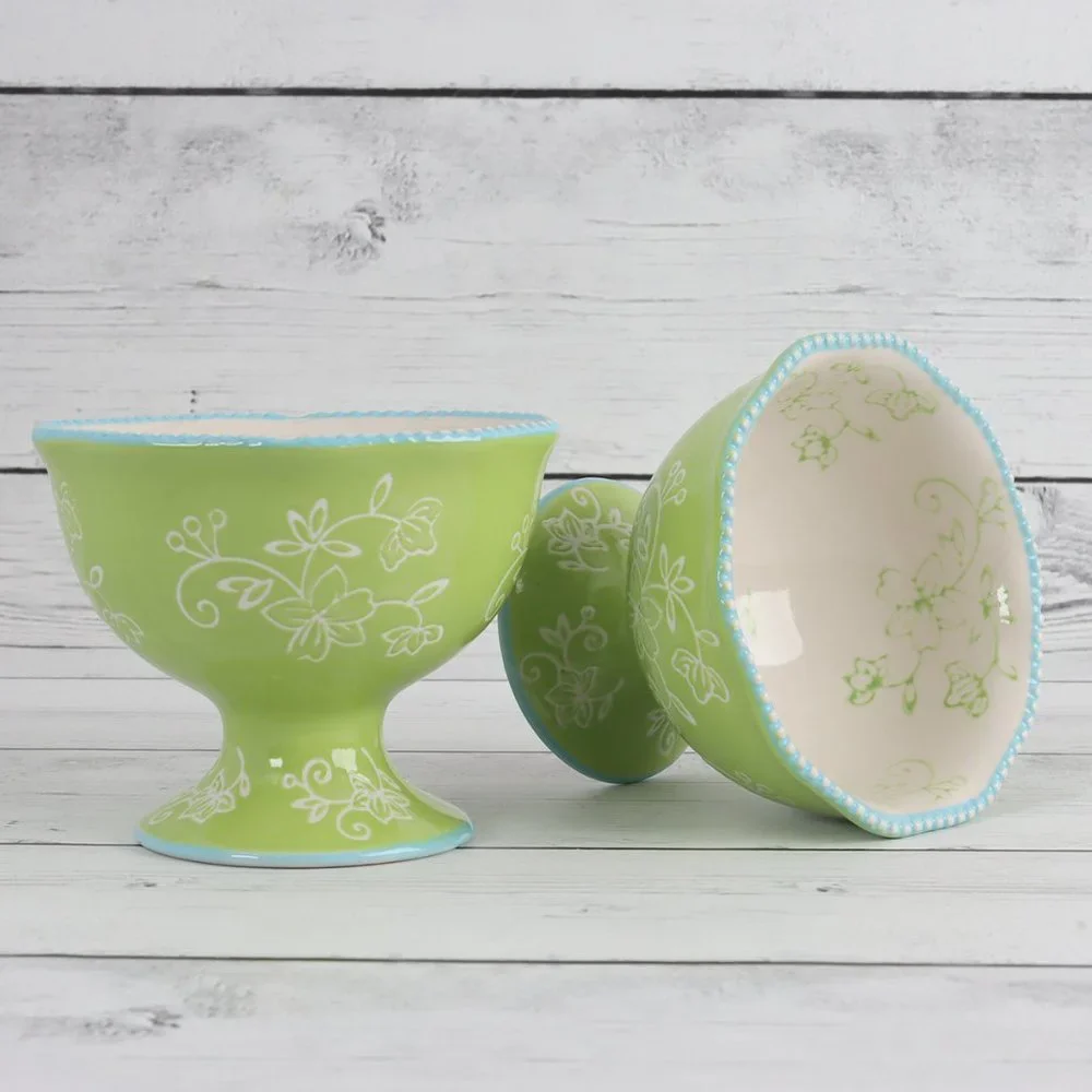 Floral Lace Lime Green Dessert Dish by Temp-Tations Set of Two